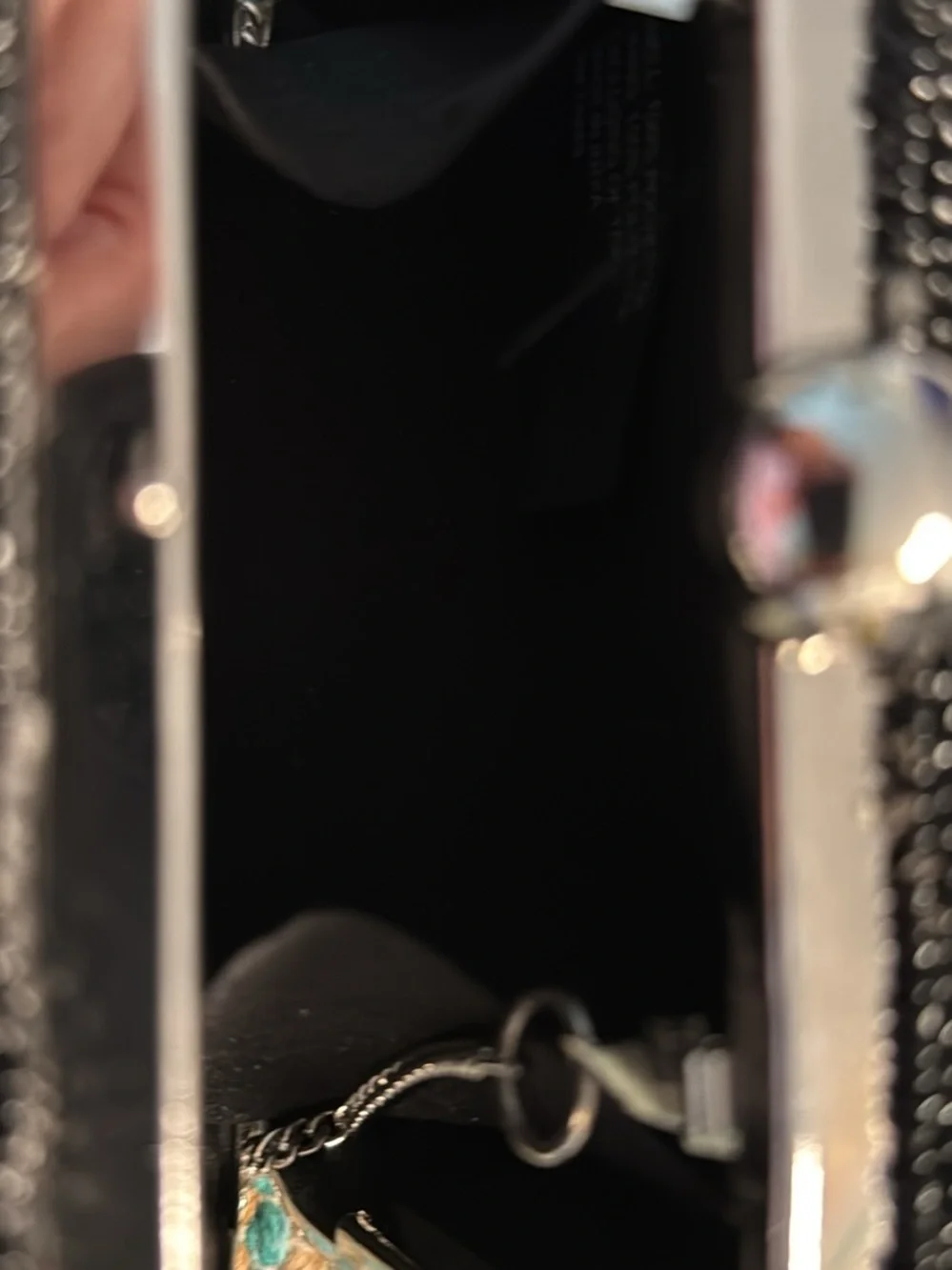 Black Beaded Camera-Shaped Evening Clutch with Crystal Accents
